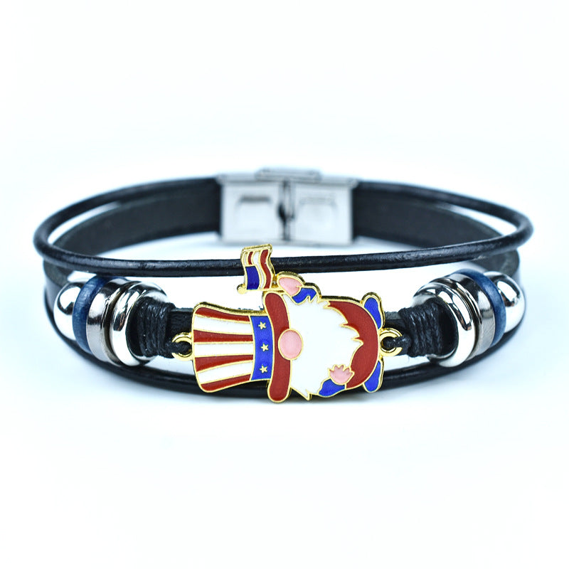 Wholesale Alloy American Independence Day Genuine Leather Bracelet