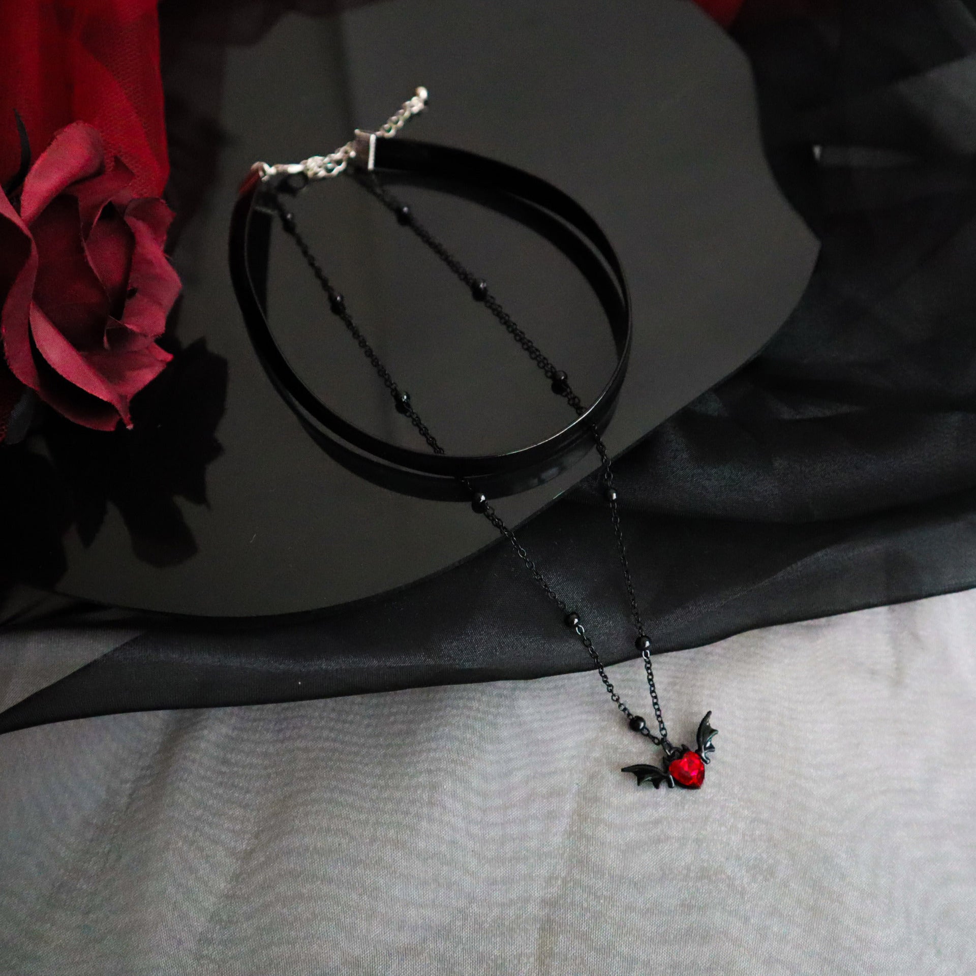 Wholesale  black bat beaded bright leather necklace Halloween clavicle chain