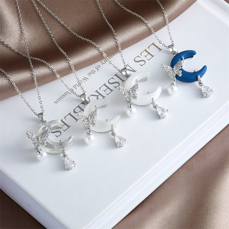 Wholesale Titanium Steel Necklace Butterfly Moon Pendant ACC-NE-Rongc011