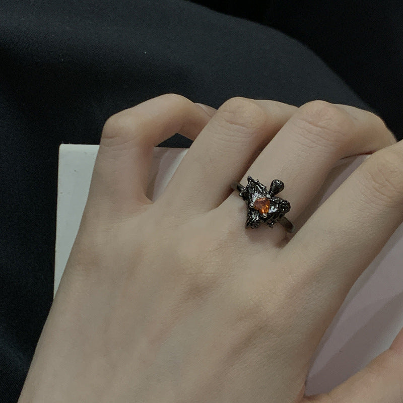 Wholesale Cross Dark Red Zircon Open Heart Rings ACC-RS-JiuHao022