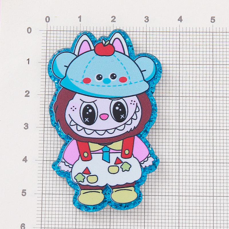 Wholesale 10pcs DIY Flatback Cartoon Acrylic Flatback Badge Reels Retractable Keychain DIY Accessories