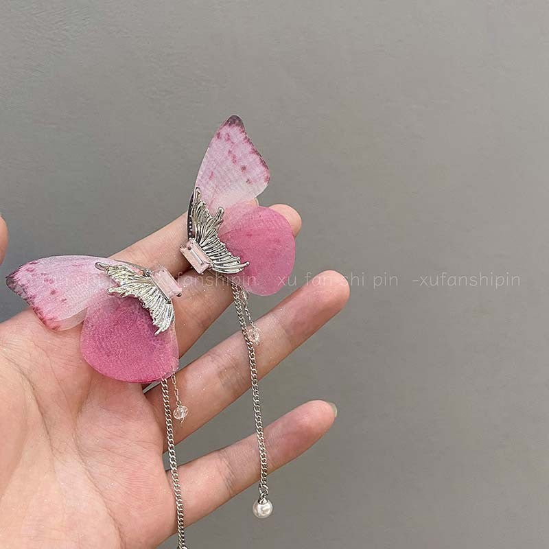 Wholesale  butterfly tassel ear clip  flower earrings