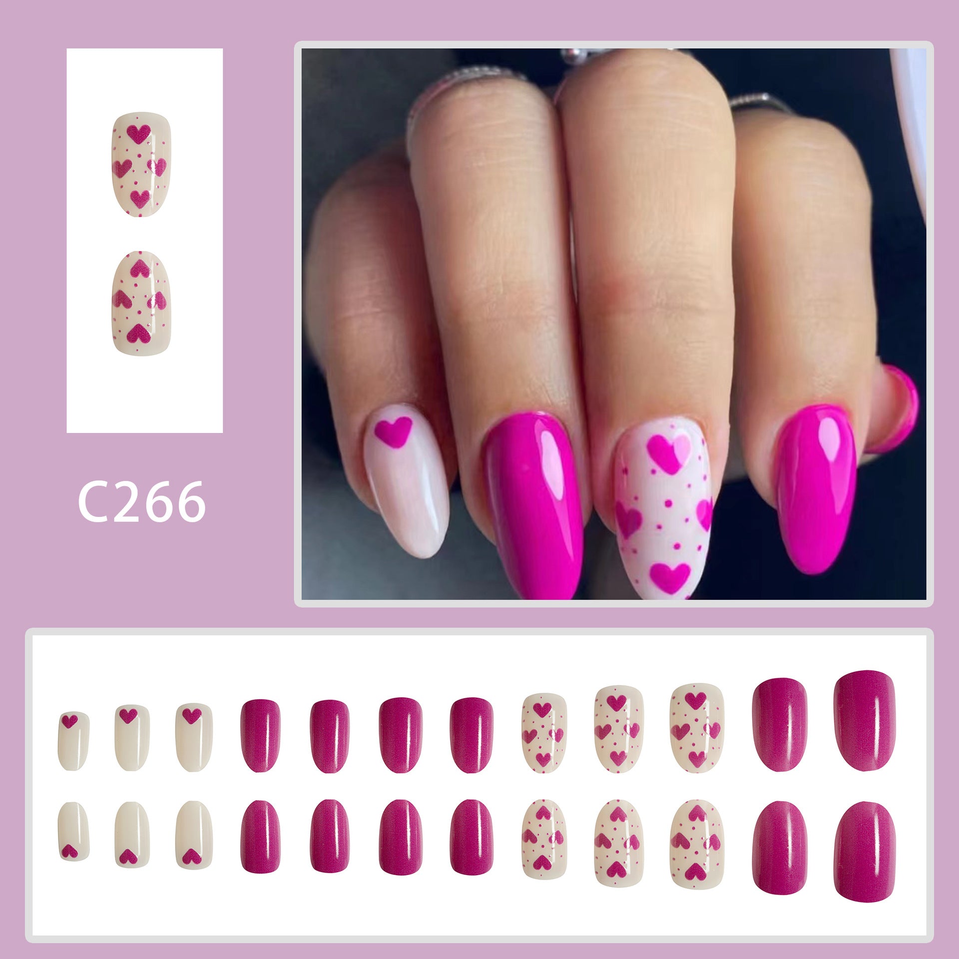 Wholesale 24 Pieces/box Valentine's Day Short Glossy Oval Rose Red Heart Manicure Press-on Nails Kits Nail Stickers ACC-NS-GuaiXL057