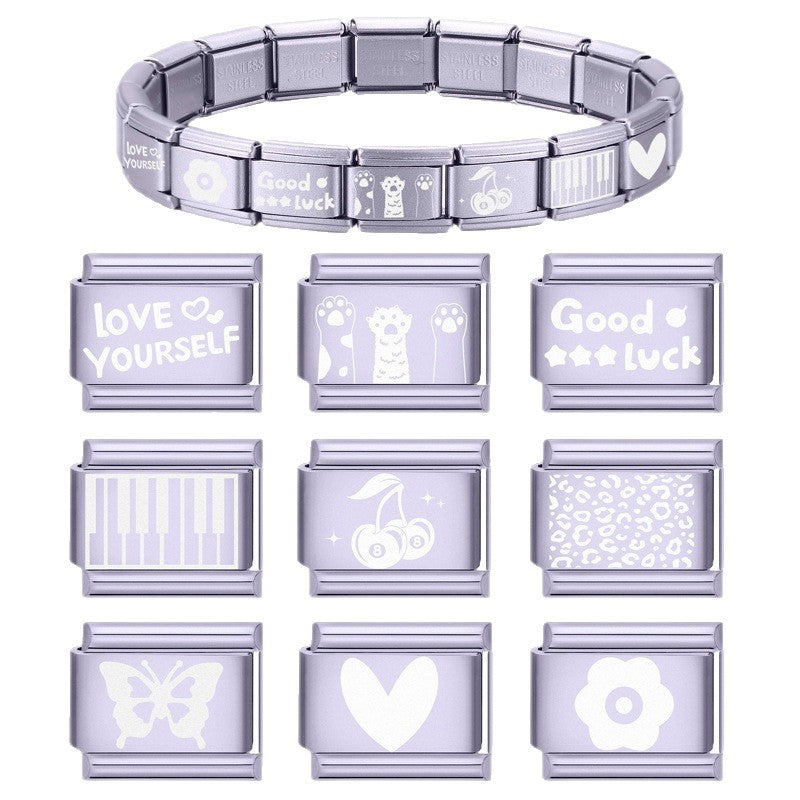 Wholesale Italian Charm Bracelet 9mm DIY Splicing Light Purple Series Stainless Steel Composable Bracelet