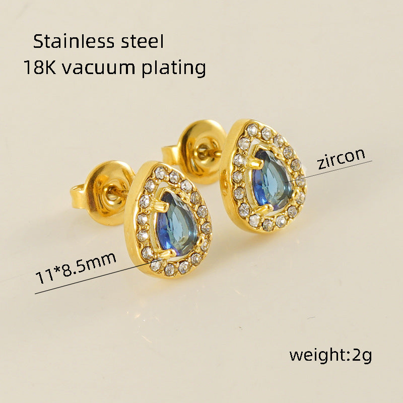 Wholesale Stainless Steel Love Zircon 18K Water Drop Sunflower Earrings ACC-ES-Zhongy002
