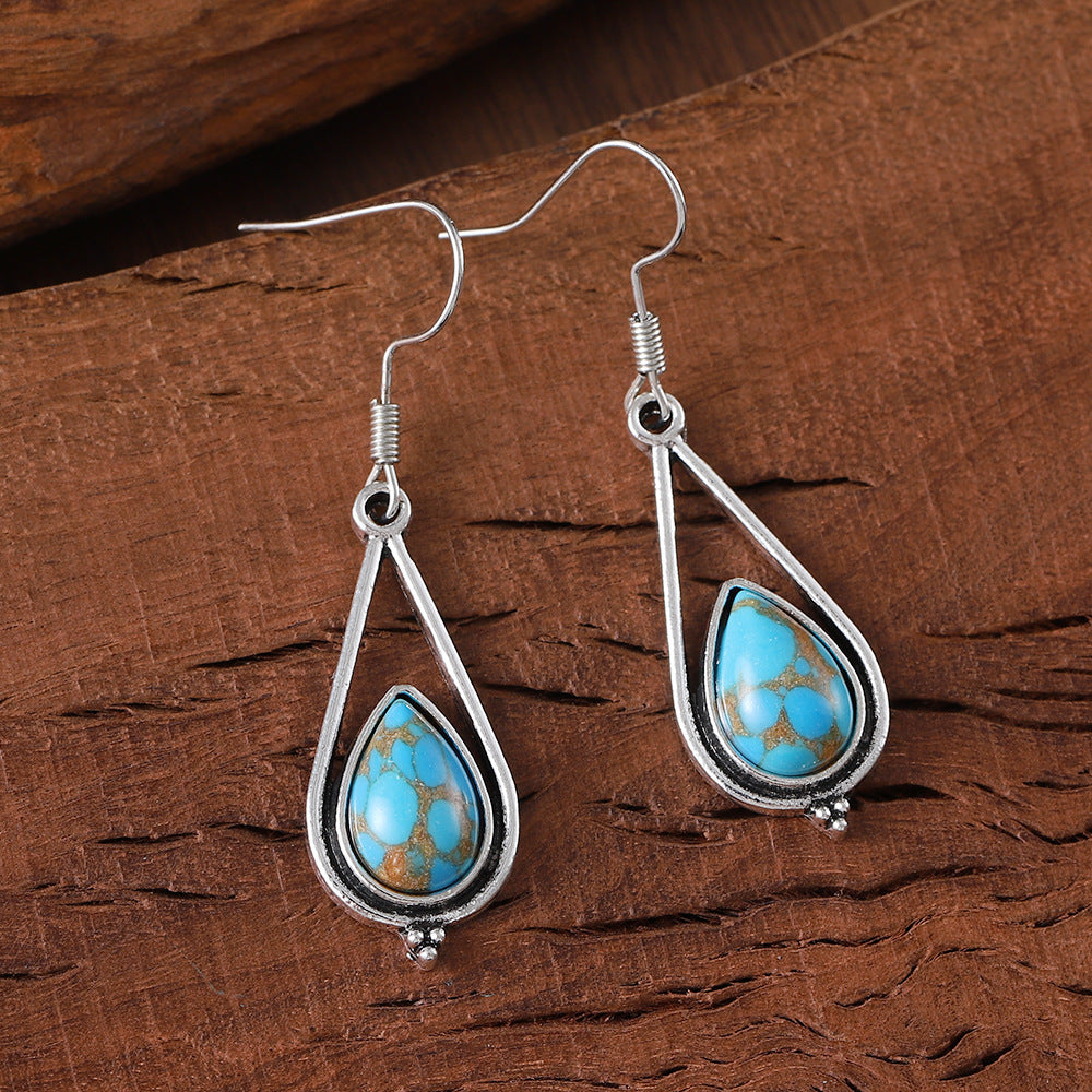 Wholesale Hollow Geometric Water Drop Turquoise Pendant Earrings