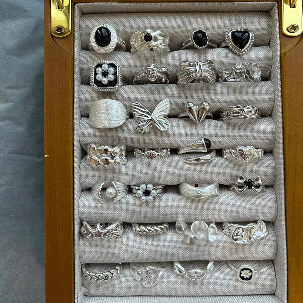 Wholesale Vintage Plain Black Agate Ring Open Adjustable Ring ACC-RS-Yues005