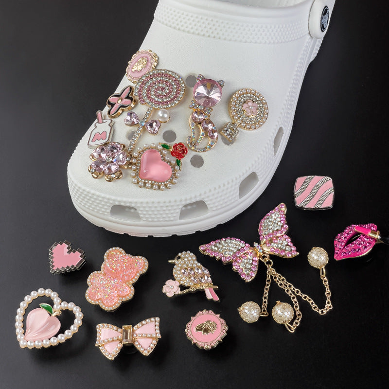 Wholesale Sweet Pink Princess Diamond Shoe Buckle Metal Charm Decorative Fashion Accessory For Sandals Gift Boutique Resale