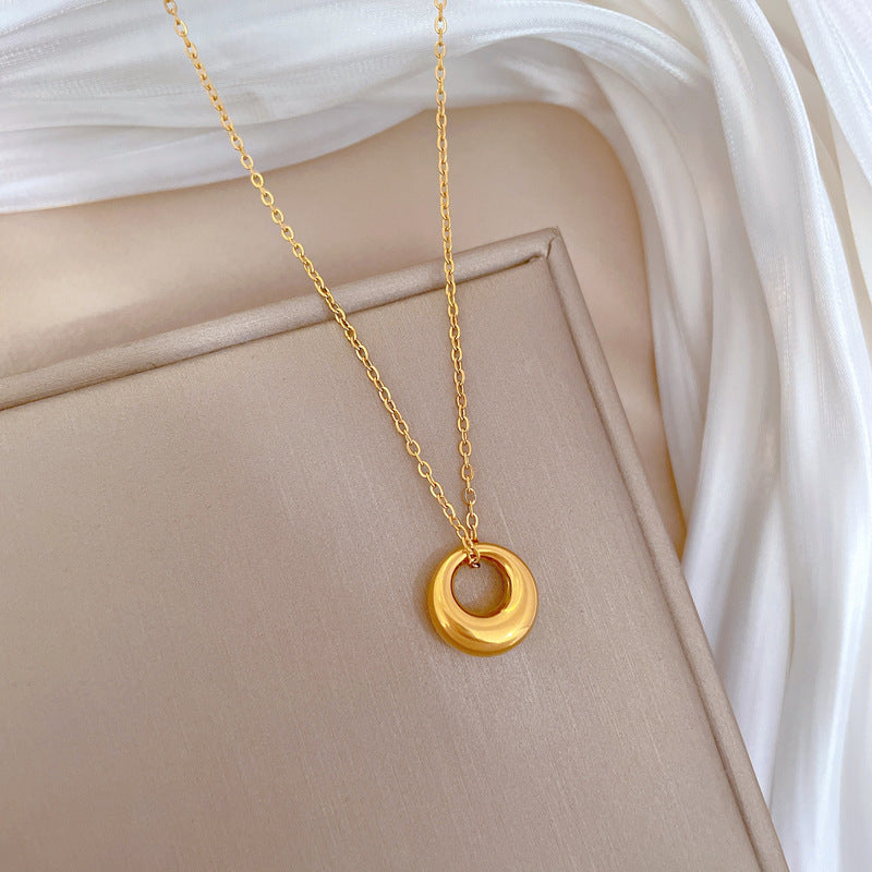 Wholesale Titanium Steel Smooth Ring Necklace Clavicle Chain Choker Necklace ACC-NE-LiGe008