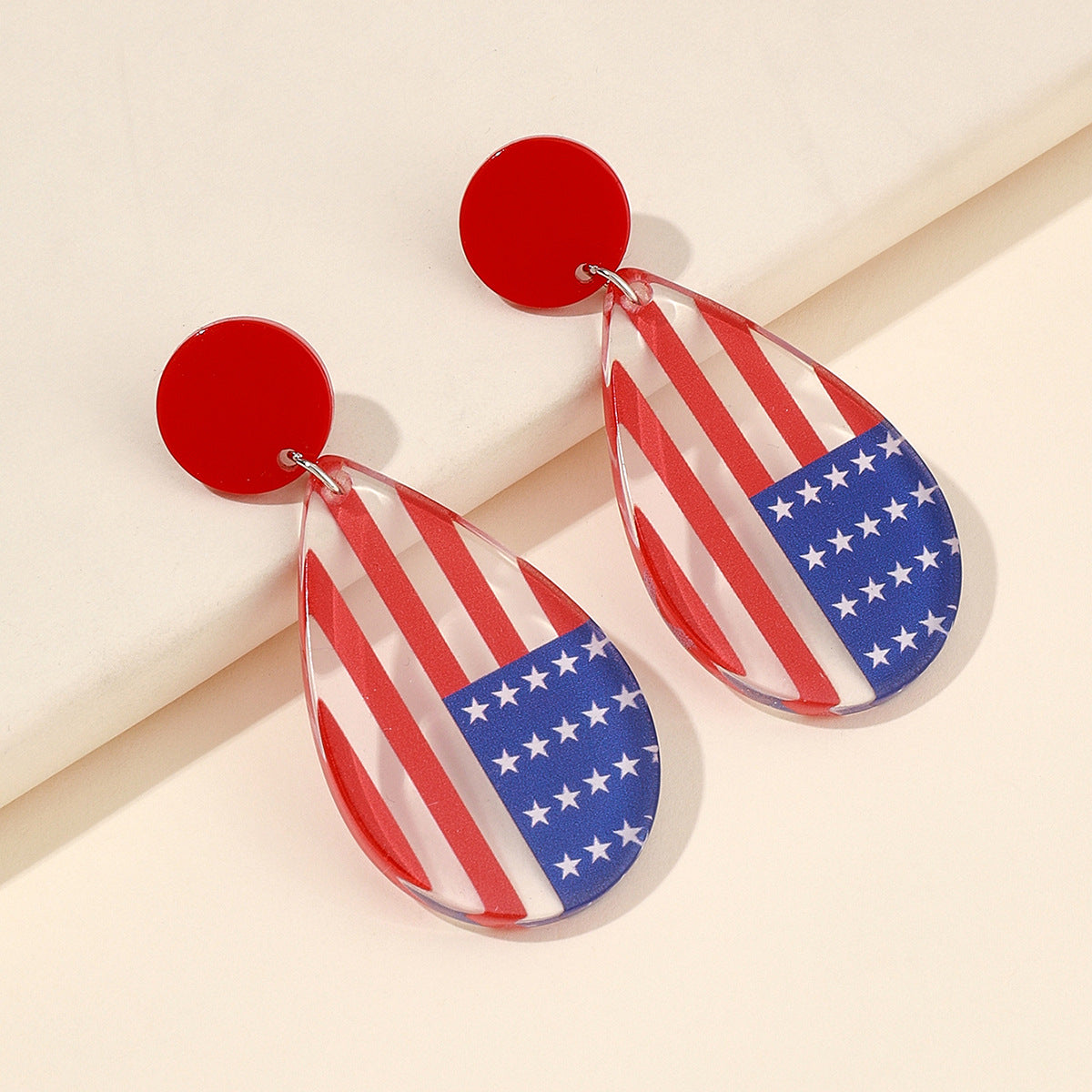 Wholesale Independence Day American flag color printed teardrop shaped acrylic earrings