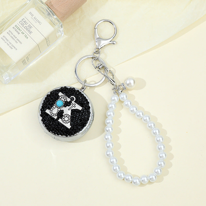 Wholesale Portable Folding Rhinestone Mirror Pill Box Keychain ACC-KC-ZhiYa022