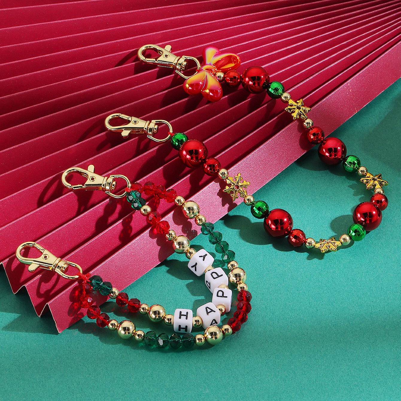 Wholesale acrylic beaded letter Christmas keychain