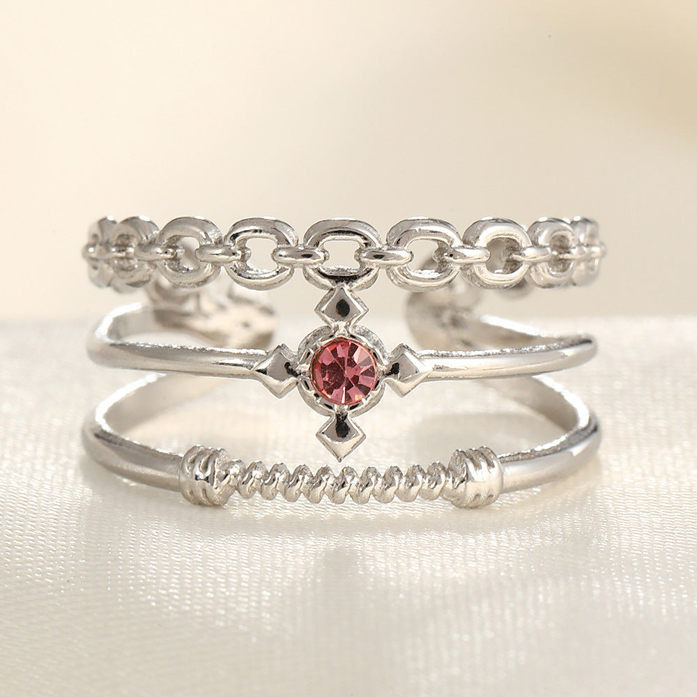 Wholesale Line Ring Micro-Inlaid Zirconia Stainless Steel Open Rings  ACC-RS-TaiMei005