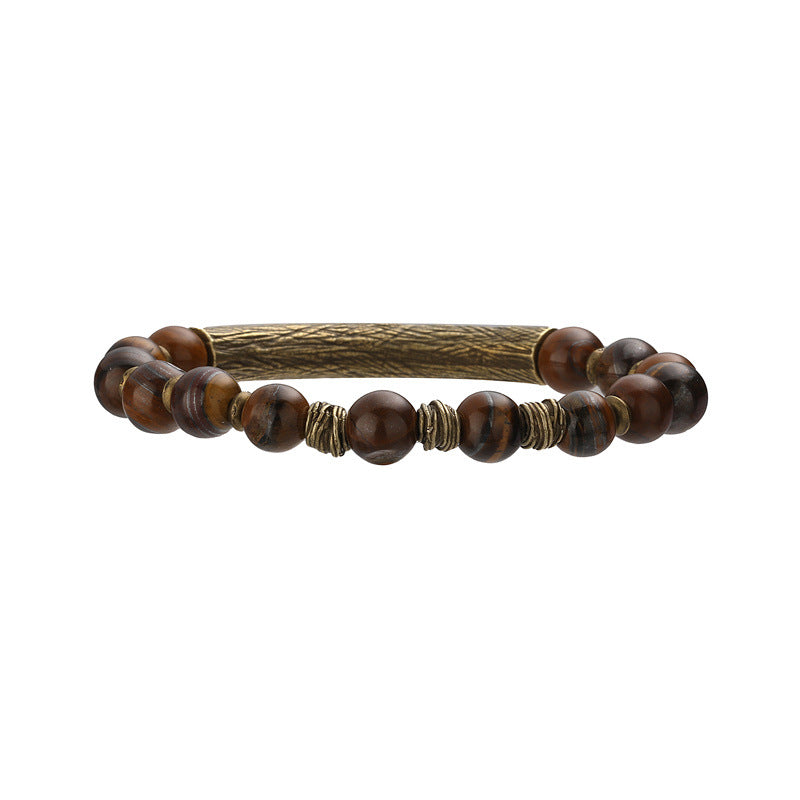 Wholesale White Turquoise Tiger Eye Stone Antique Gold Accent Beaded Bracelet Chinese Vintage Style Unisex Wedding Jewelry