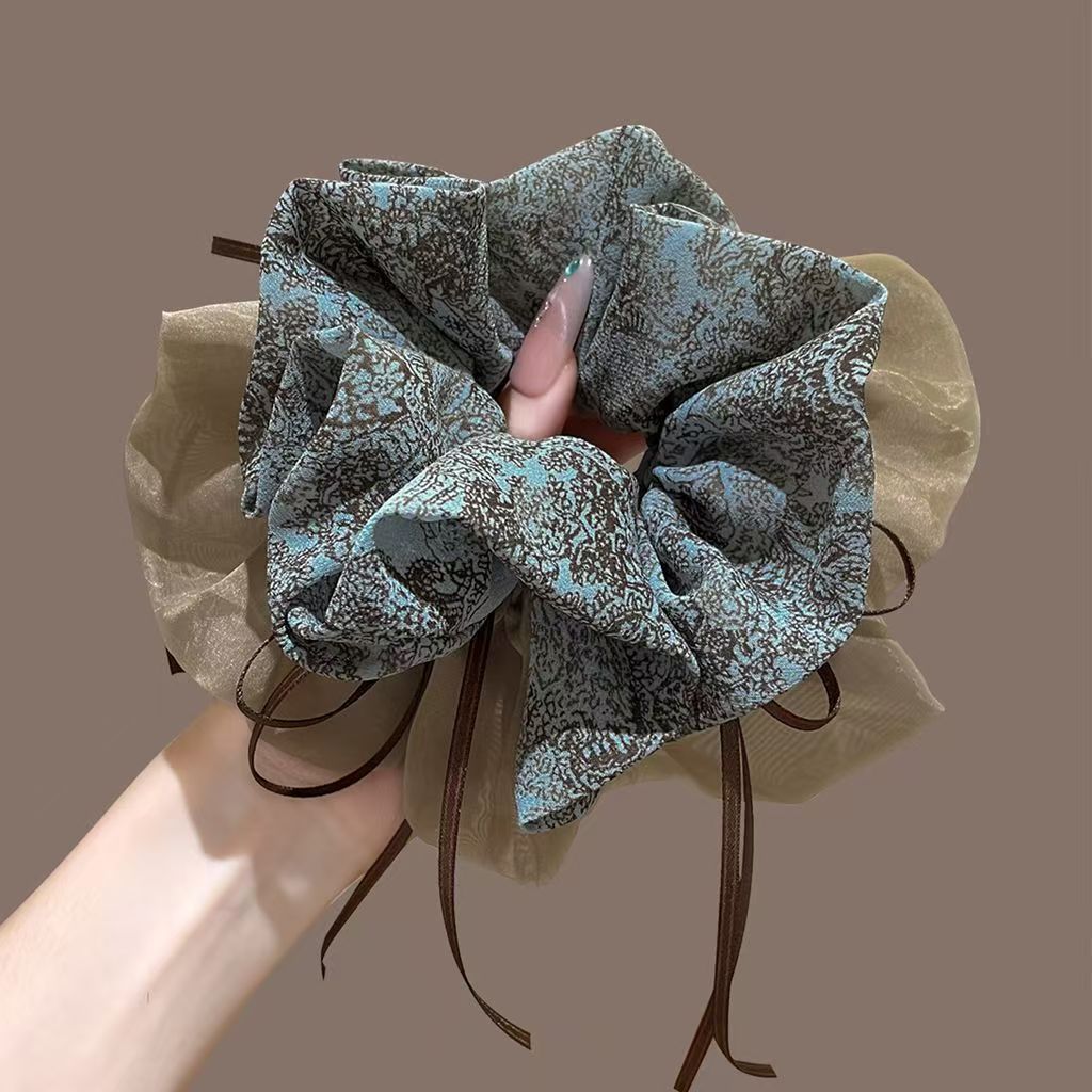 Wholesale Satin Fabric Floral Print Scrunchie Elastic Ponytail Holder Fashion Hair Accessory Boutique Resale