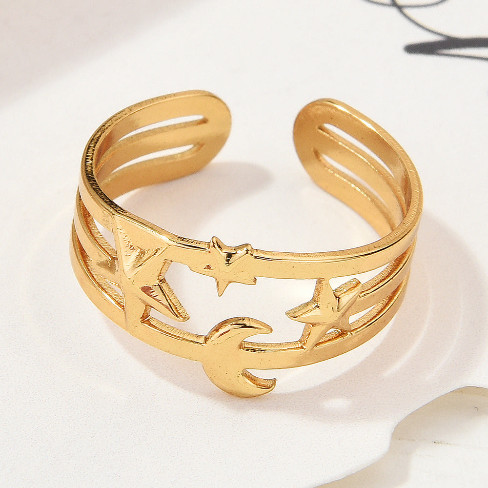 Wholesale Gold Plated Titanium Steel Geometric Eye Adjustable Ring Boutique Resale