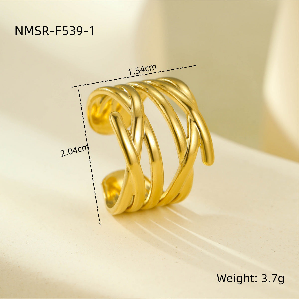 Wholesale stainless steel open ring 18K gold non-fading multi-layer geometric hollow  ring
