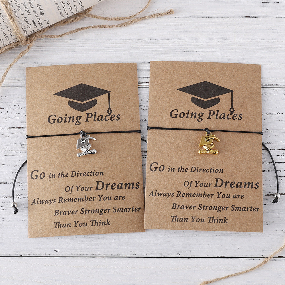 Wholesale  Graduation Season Academic Hat Pendant Woven Card Bracelet
