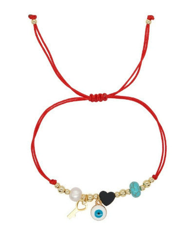 Wholesale Evil Eye Light Blue Adjustable String Bracelet with Gold Beads Handmade Jewelry Accessory