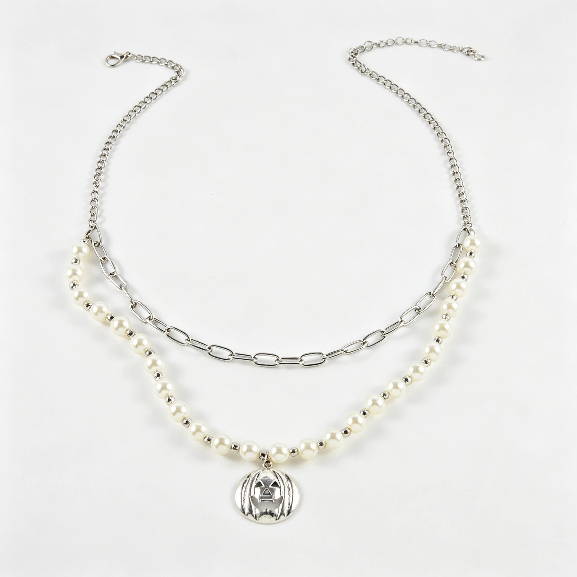 Wholesale Medieval Style  Pearl Double Layer Necklace with Pumpkin Ghost Pendant,  Fashion Accessory for Resale