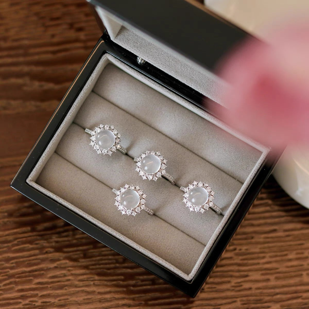 Wholesale Chinese Style White Chalcedony Ring,  Adjustable Trendy Jewelry Accessory