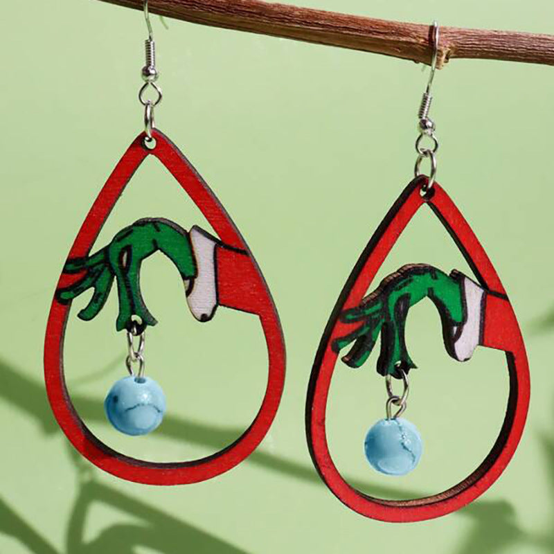 Wholesale  Green Frog Wooden Earrings  Christmas Funny Stitching Green Earrings