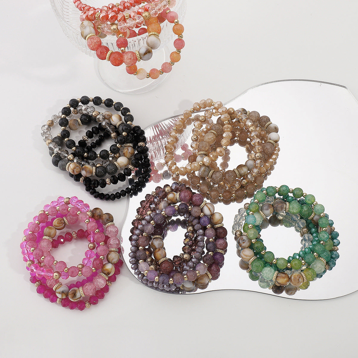 Wholesale  Bohemian Rice Bead Bracelet Contrast Color Overlapping Bracelet suit