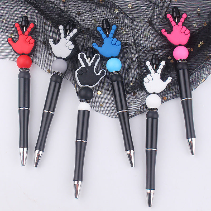 Wholesale Beaded Pen Creative Handmade Palm Silicone Beaded Pen Black Plastic Multifunctional Ballpoint Pen