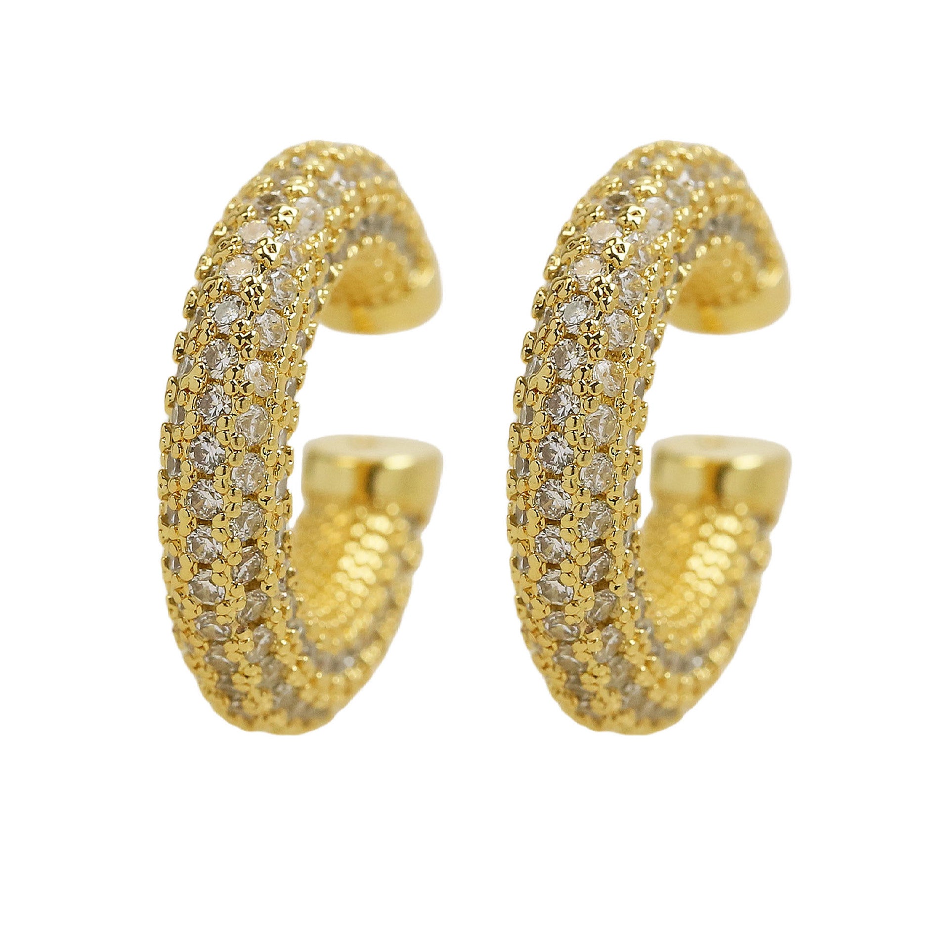 Wholesale  Classic 18k Gold Brass Zircon C Shape Semi-round Ear Clip Ear Clip  Earrings