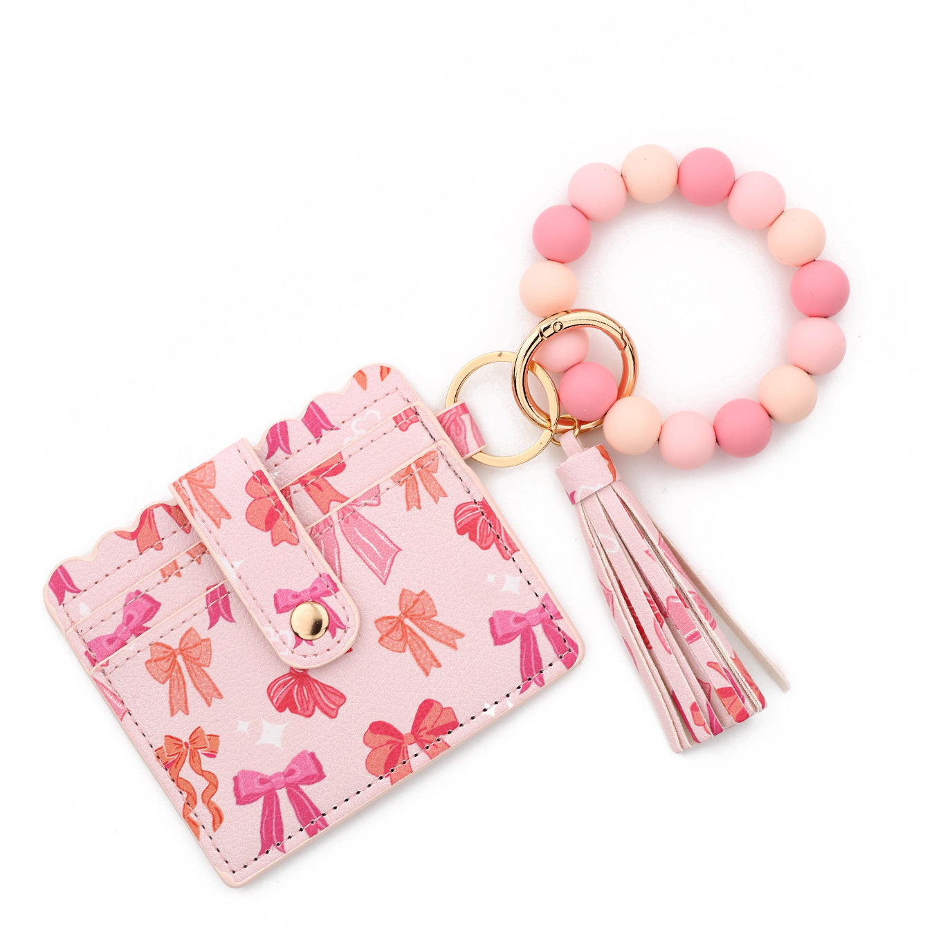 Wholesale  silicone bead bracelet printed card holder Wristlet Keychain