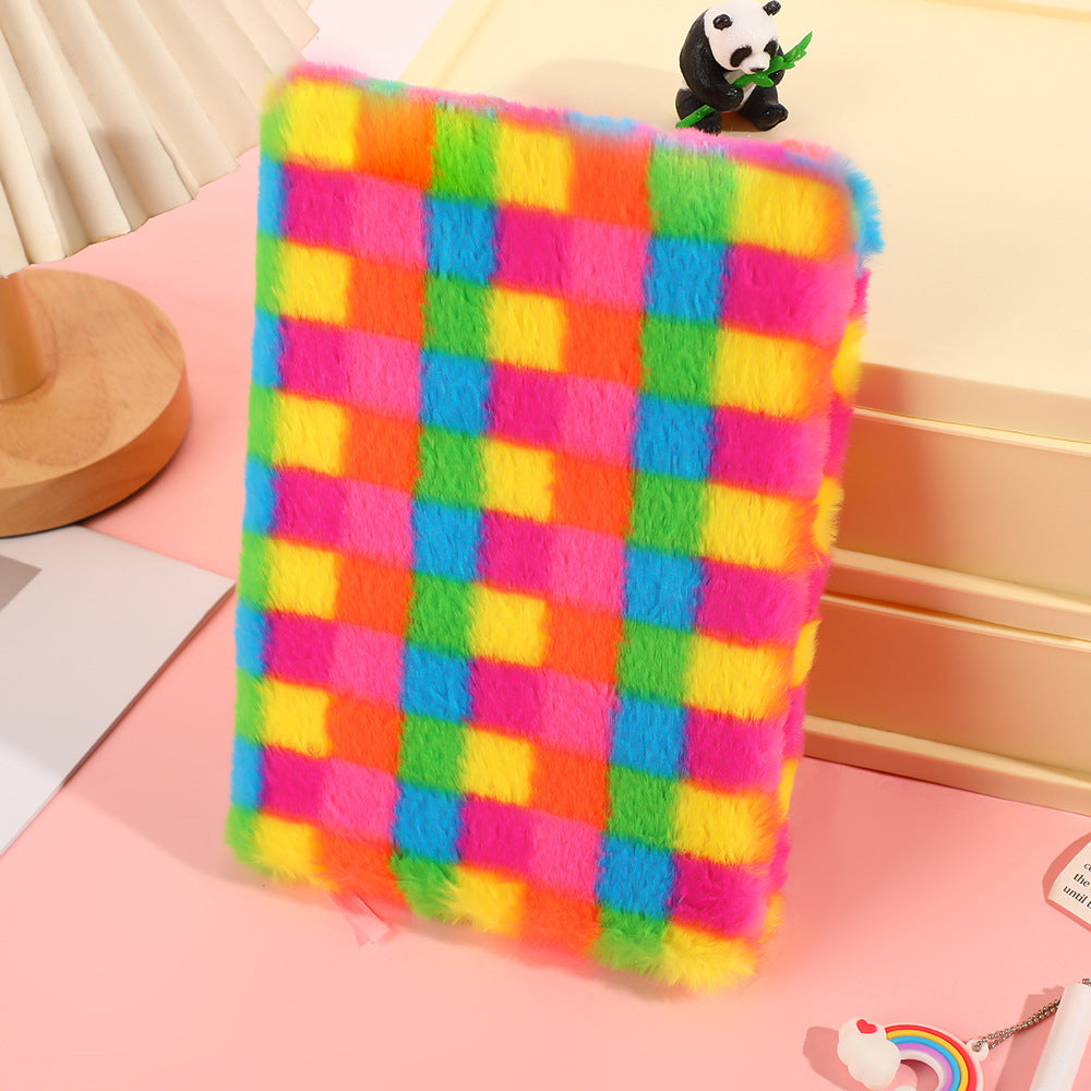 Wholesale cartoon cute plush rainbow leopard print notebook