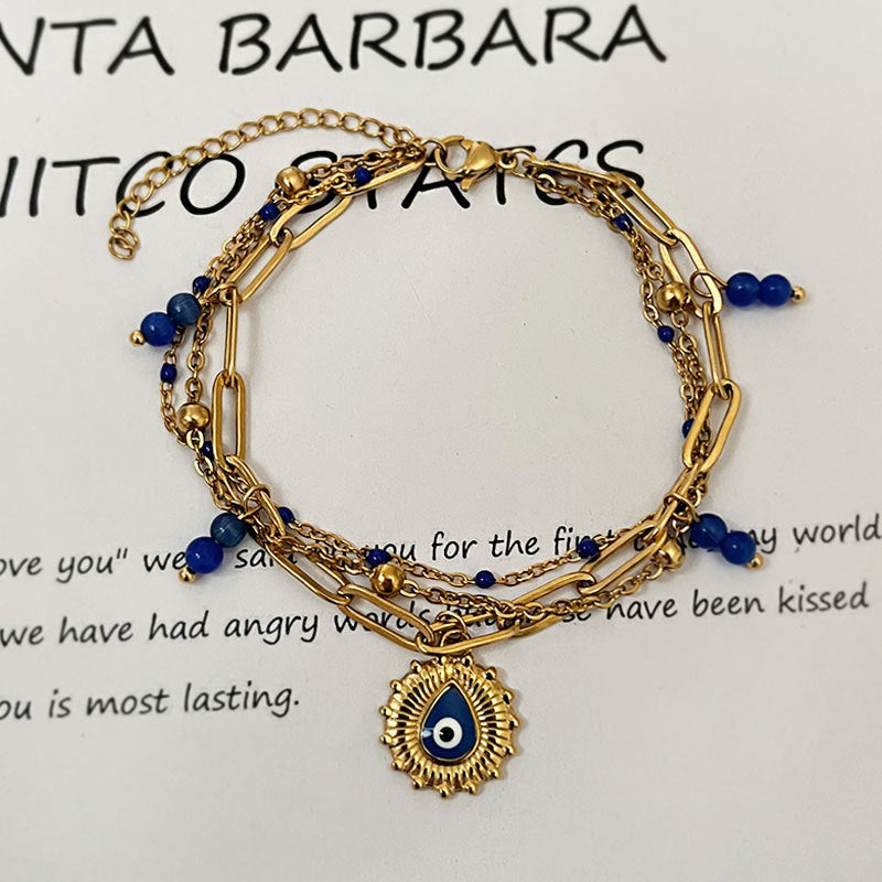 Wholesale  titanium steel Bohemian style double-layer drip chain bracelet