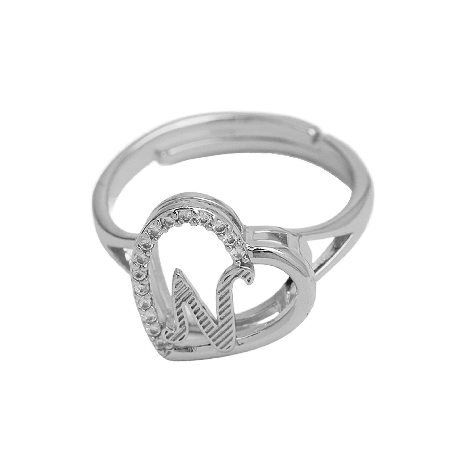 Wholesale  heart-shaped love texture hollow 26 grass English letters open heart ring