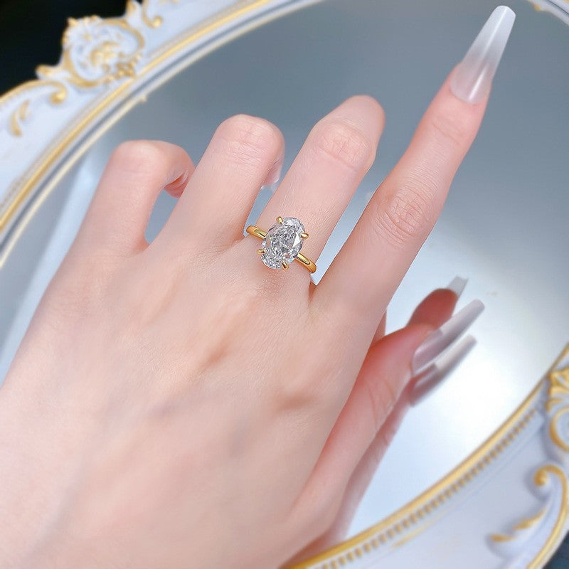 Wholesale S925 Sterling Silver Oval Pigeon Egg Ring High Carbon Diamond Women Fashion Accessory Gift