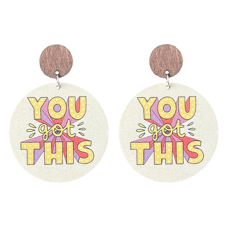 Wholesale Source Teachers Thank Zhou School for Theme Textual Wood Earrings