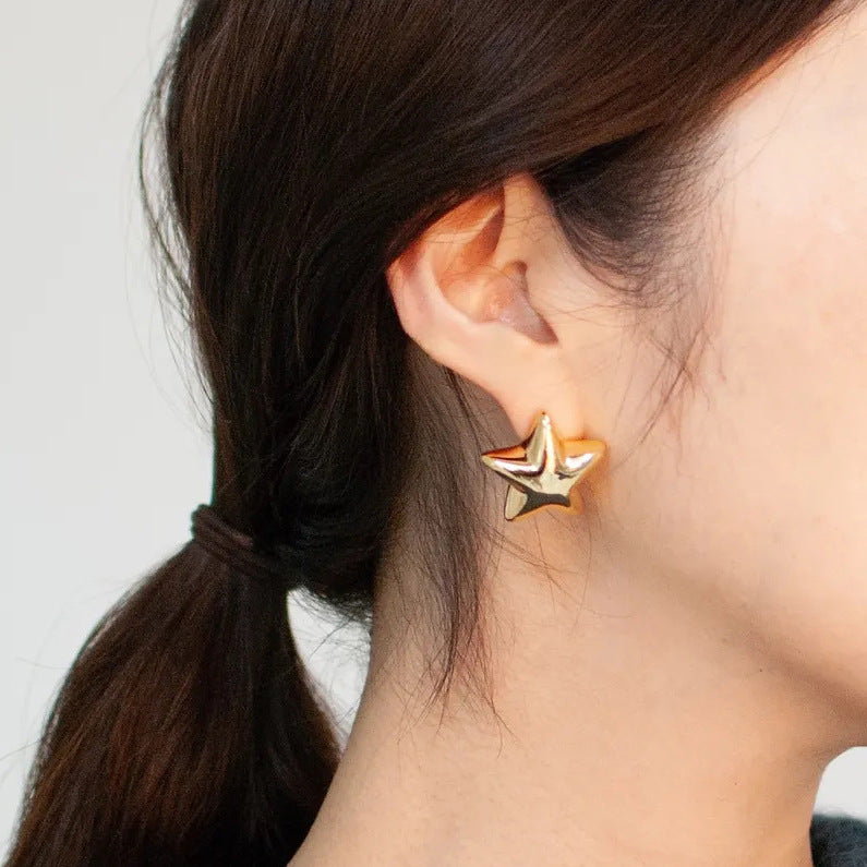 Wholesale  five-pointed star stainless steel earrings light luxury  earrings