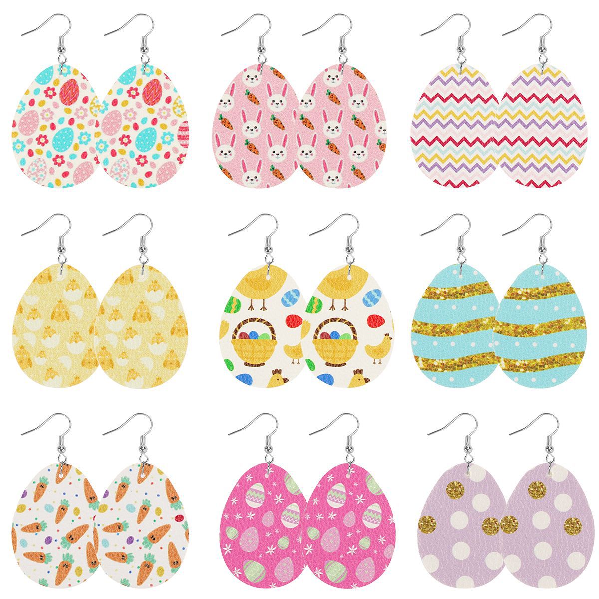 Wholesale  Easter Egg Rabbit Carrot Cute Cartoon Print Women's Leather Earrings
