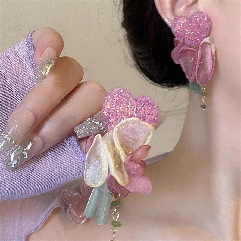 Wholesale Flower Tassel Pendant Earrings