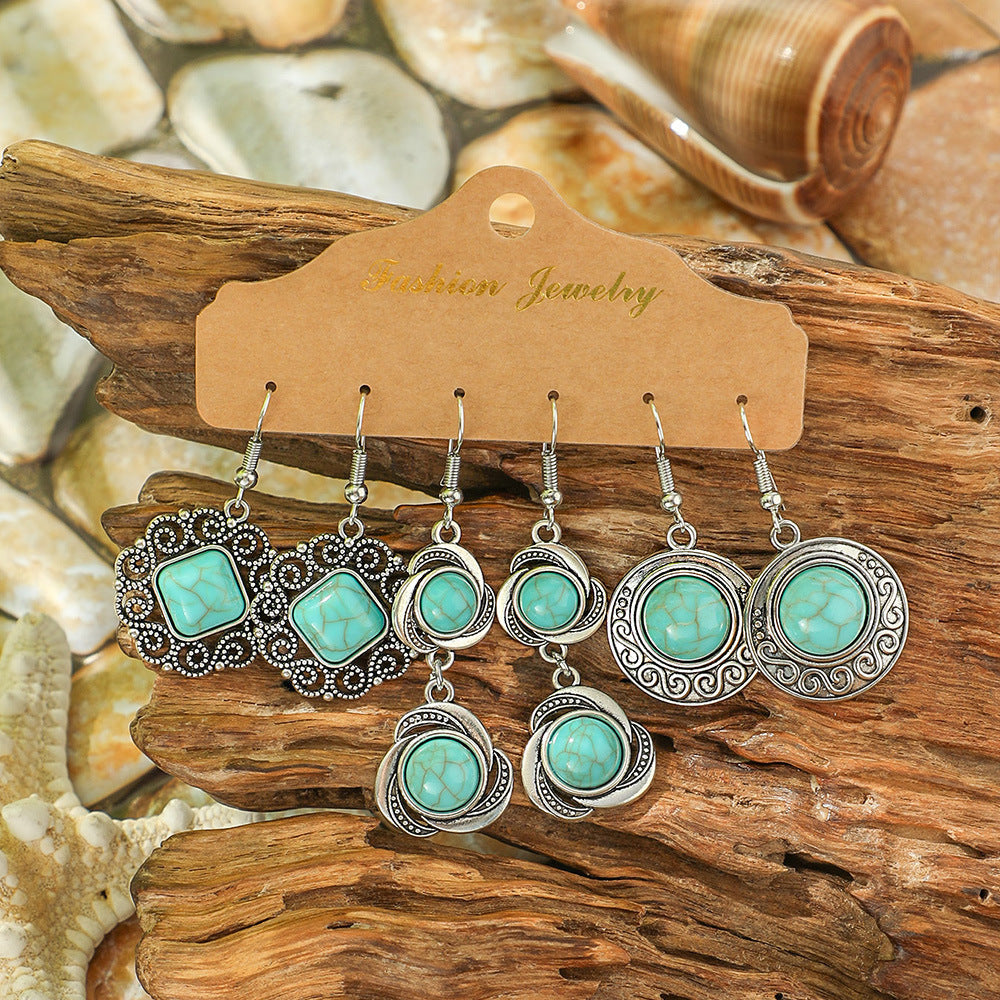 Wholesale Ethnic Style Turquoise Earrings Simple Creative Retro Jewelry Accessory