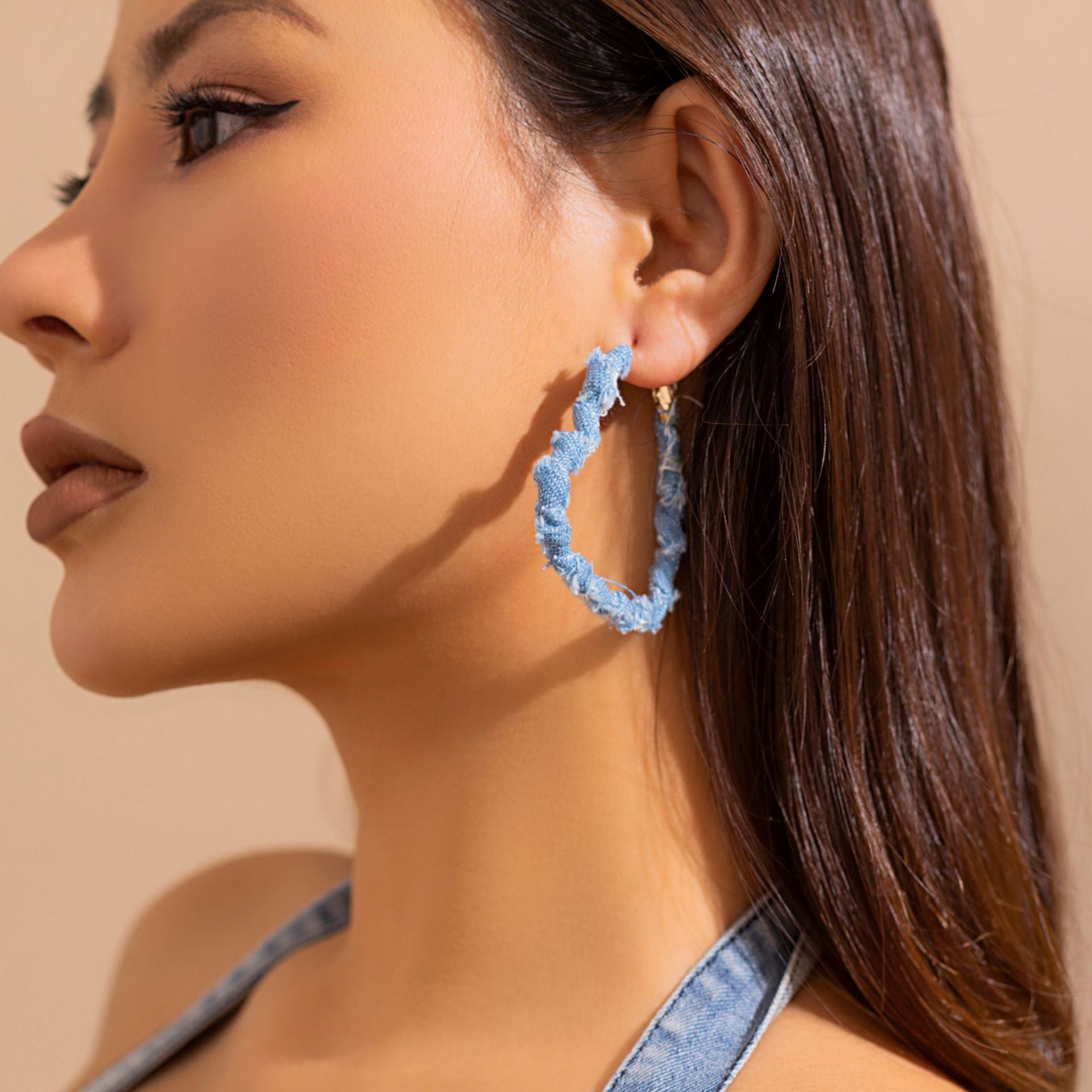 Wholesale Retro Exaggerated Denim Printed Cloth Earrings Studs Statemente Earrings ACC-ES-DN007