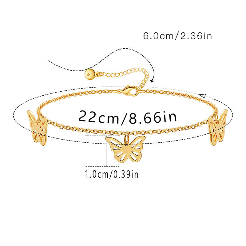 Wholesale electroplating thin chain colorful water-blocking stackable arrow butterfly anklet