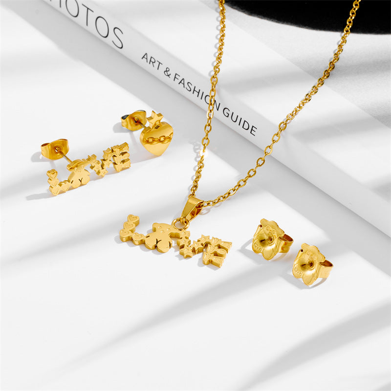 Wholesale  bear love letter necklace stainless steel jewelry