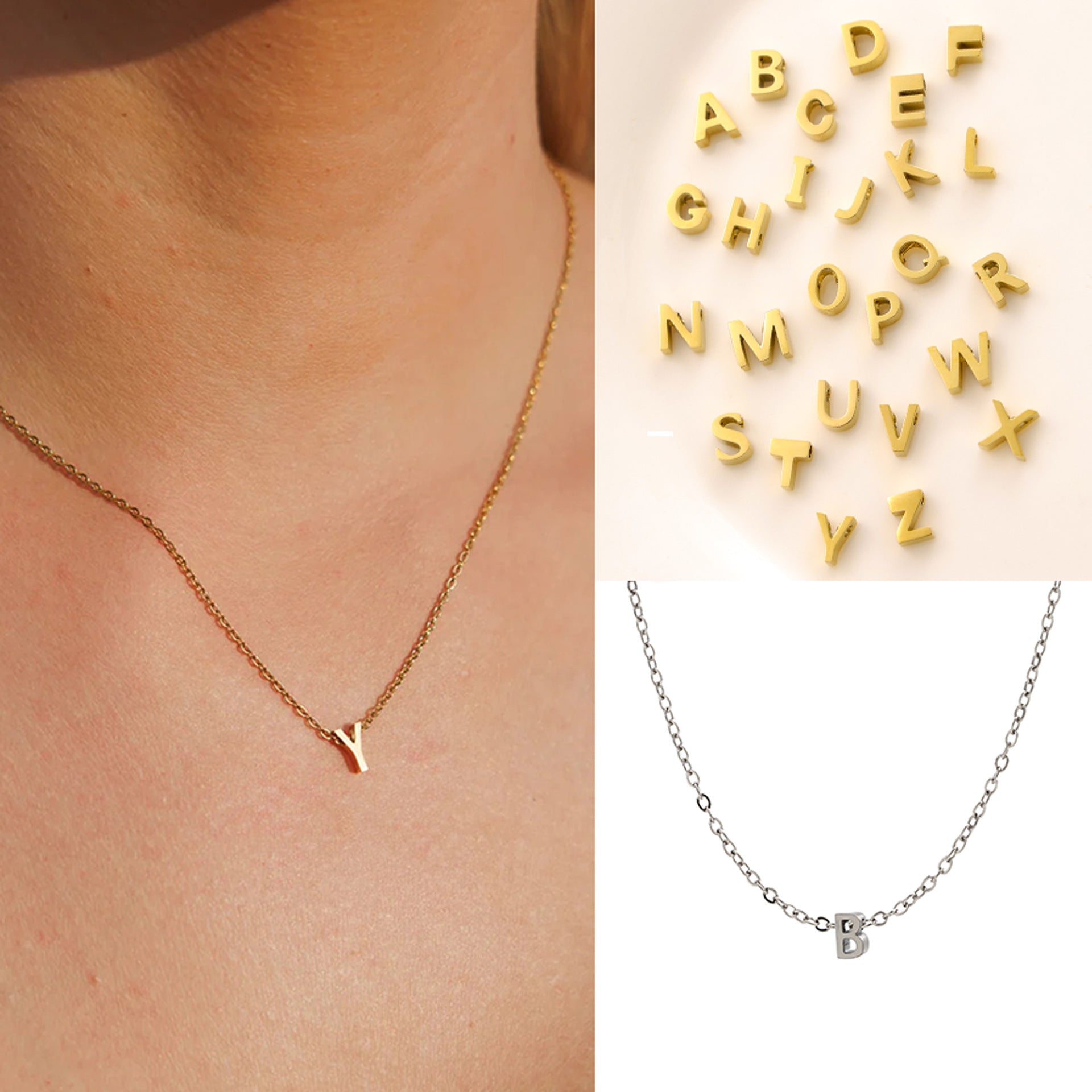 Wholesale 26 English letters stainless steel mirror polished pendant