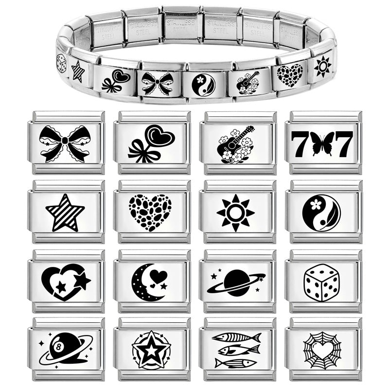 Wholesale 9mm Italian Charm Starter Bracelets DIY Black and white Creative Stainless Steel Composable Bracelet