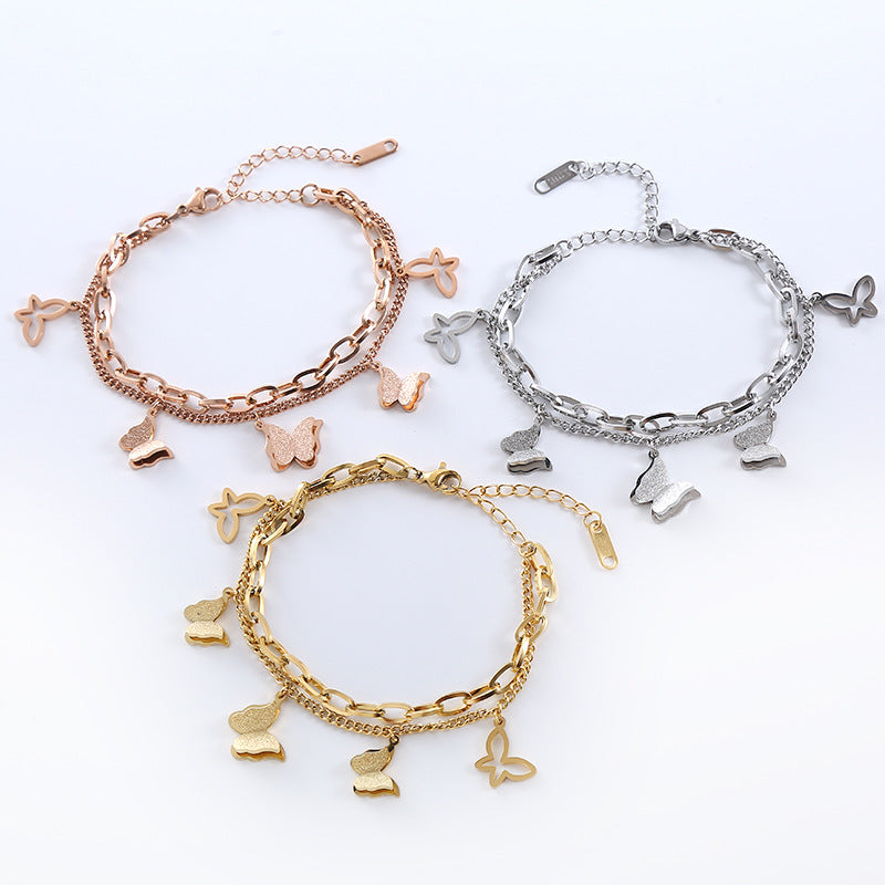 Wholesale stainless steel double-layer hollow butterfly bracelet