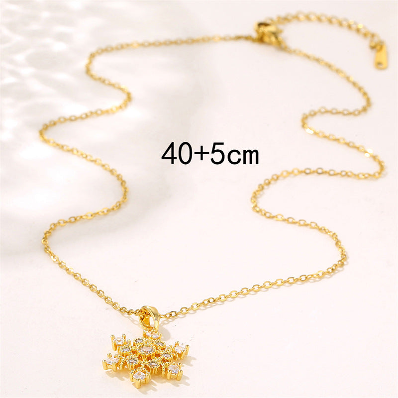 Wholesale Christmas Zircon Flower Necklace Snowflake Stainless Steel Necklaces ACC-NE-Jisen003