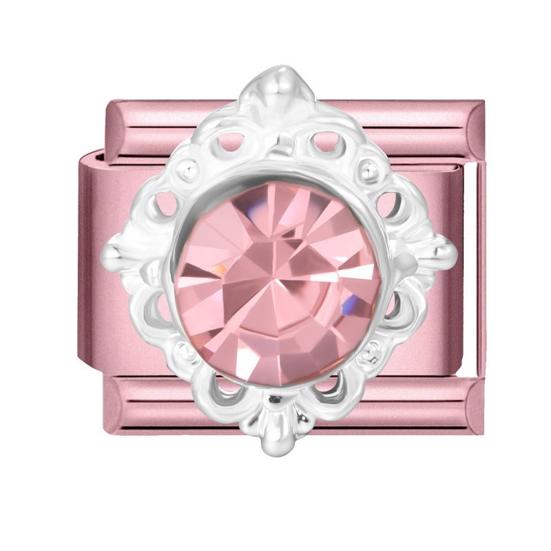 Wholesale Little Fresh Modular Bracelet with Pink Zircon Charms Stainless Steel Jewelry Accessory for Boutique Resale