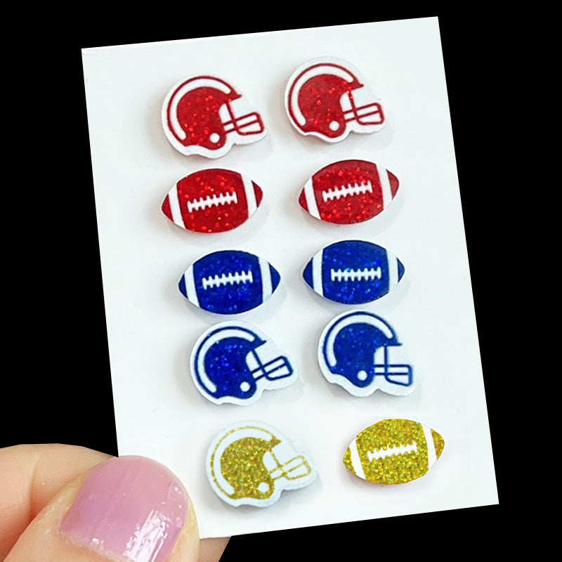 Wholesale Rugby multi-color red and blue helmet football earrings