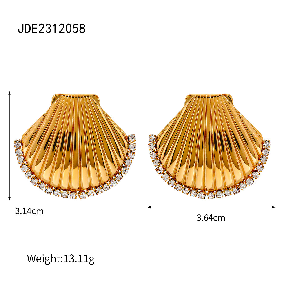 Wholesale 18k gold titanium steel shell-shaped diamond earrings