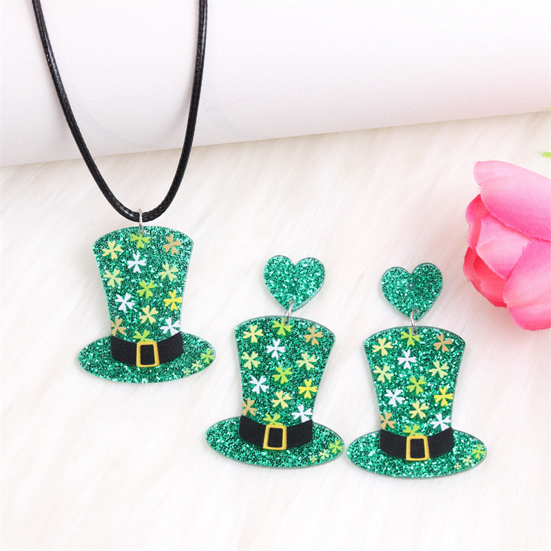 Wholesale St. Patrick's Day Flower Earrings Jewelry Set Acrylic Earrings